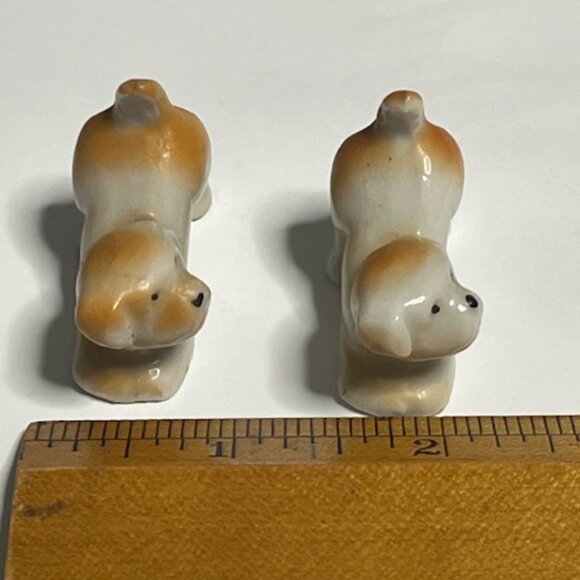 TWO Miniature Vintage White/Brown Puppies Porcelain Figurines 1.6" - Picture 11 of 11